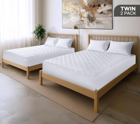 Photo 1 of Utopia Bedding 2 Pack Quilted Fitted Mattress Pad, Twin Size, Elastic Fitted Mattress Topper Protector and Cover with Deep Pocket Stretches up to 16 Inches, Machine Washable (White)
