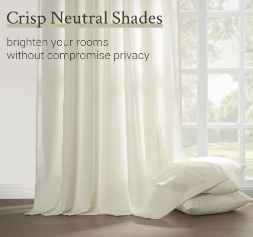 Photo 1 of Topfinel Natural Pinch Pleated Linen Curtains 100x21 Inch Length 2 Panels for Living Room Bedroom Semi Sheer Window Curtain Boho Neutral Back Tab Pinch Pleat Drape with Hooks 100 Inches Long