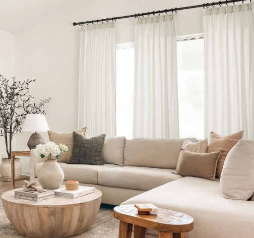 Photo 1 of Topfinel Natural Pinch Pleated Linen Curtains 100x21 Inch Length 2 Panels for Living Room Bedroom Semi Sheer Window Curtain Boho Neutral Back Tab Pinch Pleat Drape with Hooks 100 Inches Long