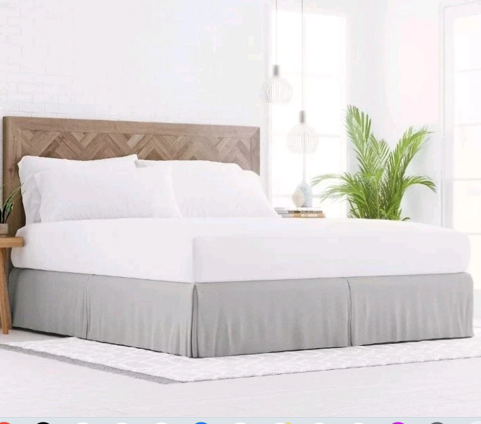 Photo 1 of Premium Queen Bed Skirt Dust Ruffle Easy Fit Gray 60W x 80L 14" Drop Box Pleated Corners