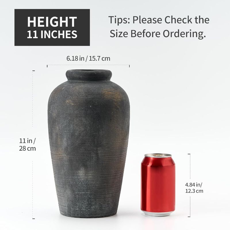 Photo 1 of Vaseking Large Ceramic Rustic Vase, 11 inch Minimalist Decorative Farmhouse Tall Vase for Home Decor, Living Room, Shelf Decor, Enterway, Wedding, Table Decoration, Bronze