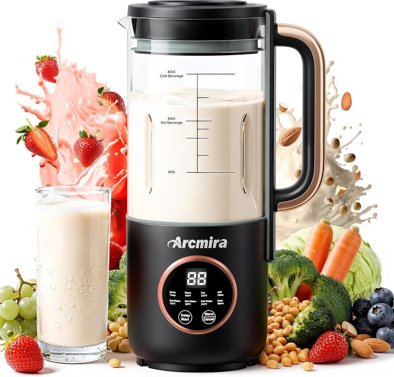 Photo 1 of 8 in 1 Automatic Nut Milk Maker, 10 Blade 35 oz Homemade Oat, Soy, Plant-Based and Dairy Free Beverages, Almond Milk Maker with Delay Start/Keep Warm/Boil Water, Soy Milk Maker with Nut Milk Bag