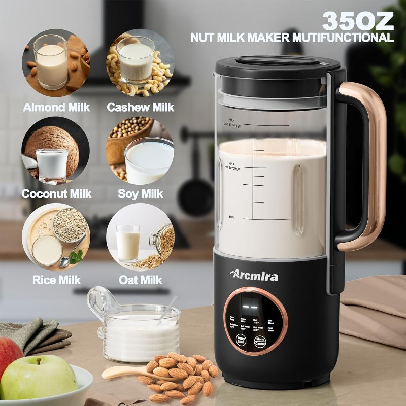 Photo 1 of 8 in 1 Automatic Nut Milk Maker, 10 Blade 35 oz Homemade Oat, Soy, Plant-Based and Dairy Free Beverages, Almond Milk Maker with Delay Start/Keep Warm/Boil Water, Soy Milk Maker with Nut Milk Bag