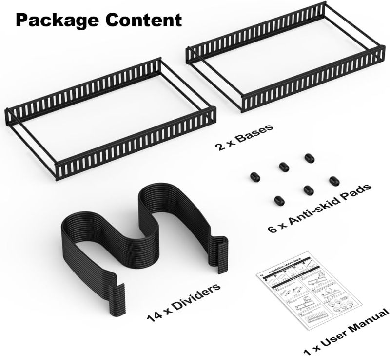 Photo 1 of Housolution Pot and Pan Organizer Rack for Cabinet, Expandable Pot Lid Organizer Holder with 14 Adjustable Dividers, Fully Expanded Size 22.83" W x 7.09" D x 7.09" H, Black