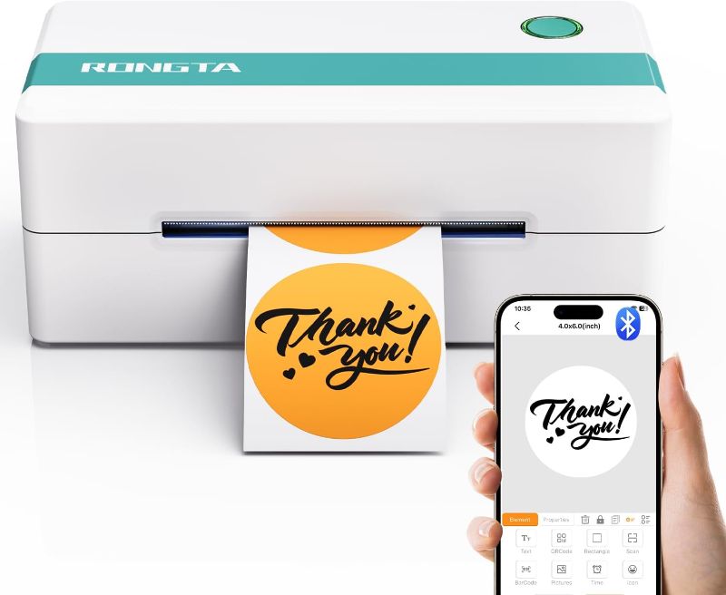 Photo 1 of Rongta Thermal Shipping Label Printer, Bluetooth Wireless 4x6 Sticker Label Maker for Package, Compatible with Windows, Mac, Android & iPhone, Used for Business of Amazon, Ebay, Etsy, Shopify UPS