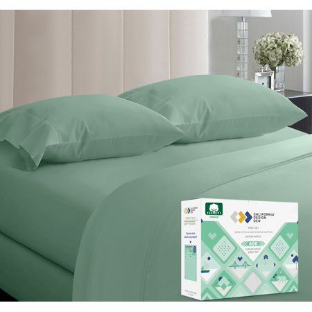 Photo 1 of California Design Den King Sheets Set - 600 Thread Count 100% Cotton Sateen Adult 4 Piece Bed Sheet Set - Sage Green- Cool Tone