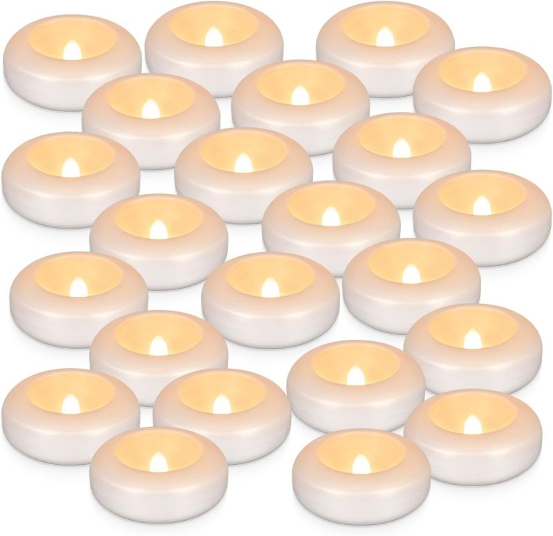 Photo 1 of CAKETYCG 24Pack Waterproof Flameless Floating Tealights, 120+Hour Warm White Battery Flickering LED Tea Lights Candles - Wedding, Party, Centerpiece, Pool & SPA