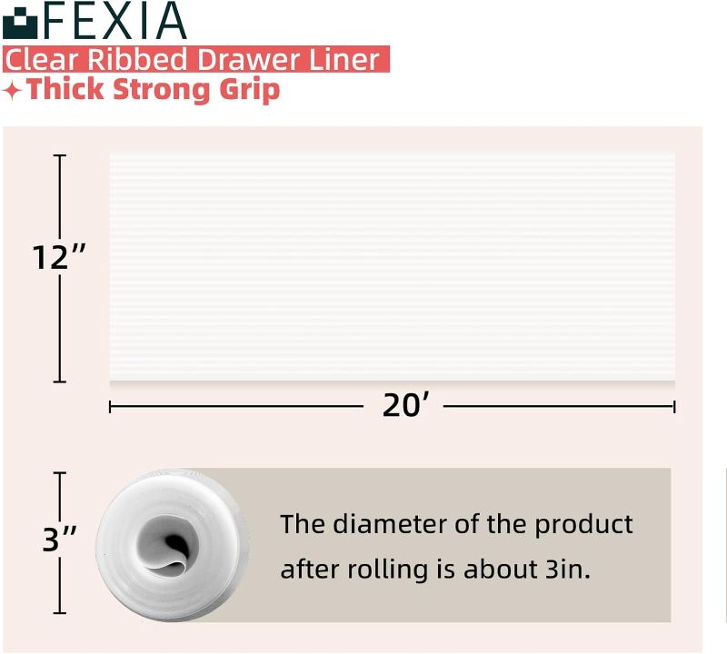 Photo 1 of FEXIA Shelf Liners for Kitchen Cabinets Drawer Non Adhesive Non-Slip Liner 12 Inches x 20 FT Waterproof & Oil-Proof Durable Material Fridge Liner for Shelves
