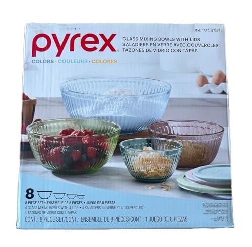 Photo 1 of Pyrex Mix Colors Glass Mixing Bowl Set with Lids – Nesting Storage Bowls, Microwave, Freezer & Dishwasher Safe