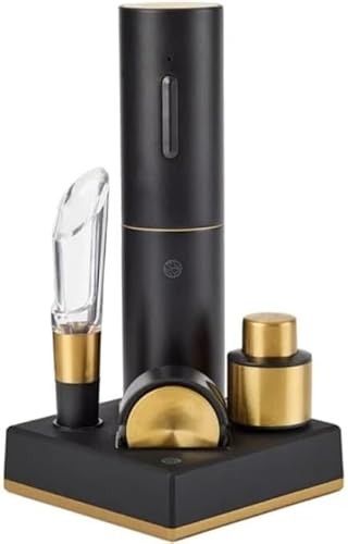 Photo 1 of RBT 5-Piece Electric Wine Set with Automatic Corkscrew, Aerator, Foil Cutter, Vacuum Preserver, Charging Base, Black and Gold