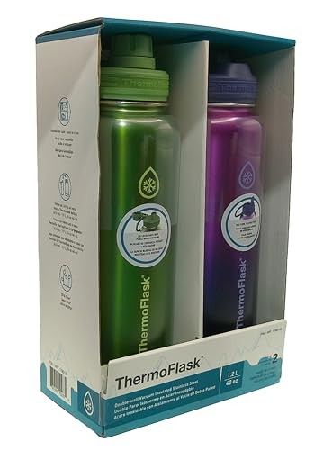 Photo 1 of ThermoFlask Stainless Steel Water Bottle 40 Oz 2-Pack (Purple/Green Brushed)
