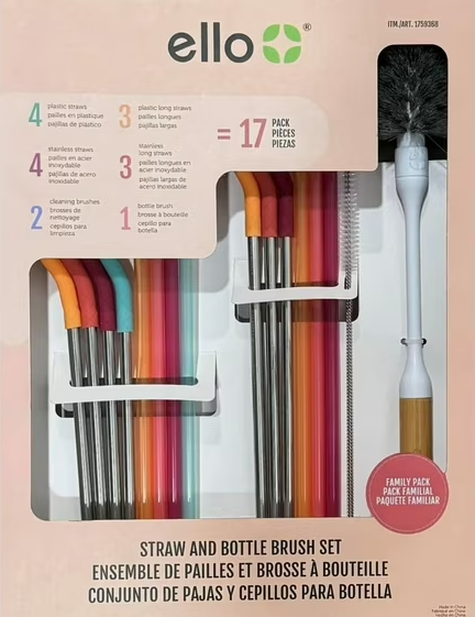 Photo 1 of Ello Straw and Bottle Cleaning Set, BPA Free, Multi-Color, 17 Piece