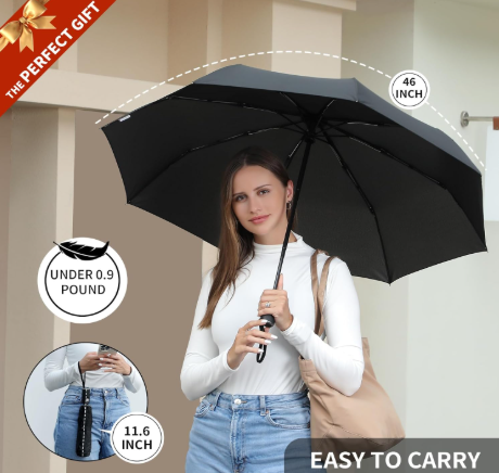 Photo 1 of Windproof Travel Umbrella, Auto Open Close Lightweight Compact Portable Backpack Folding Umbrella, Perfect for Car, Purse, Men and Women (Black)