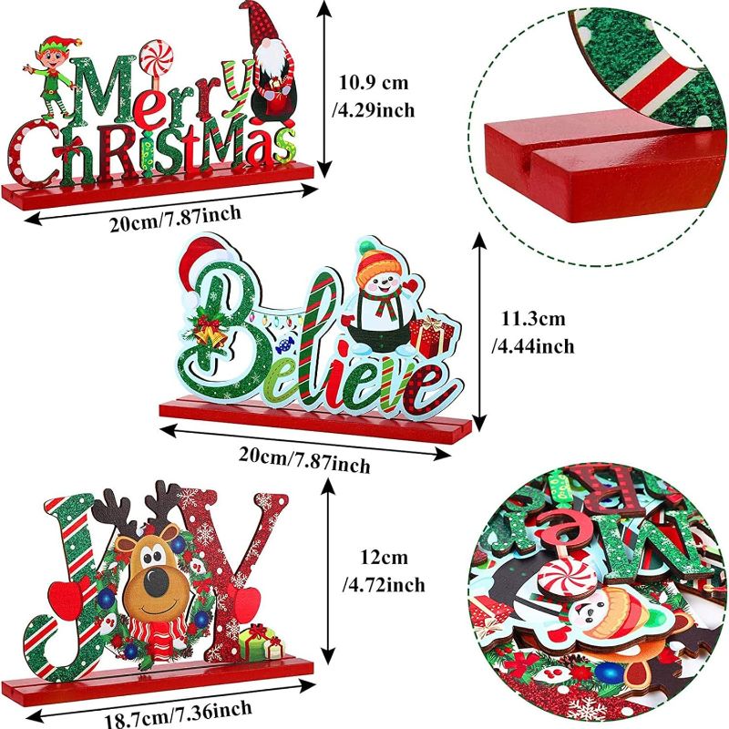 Photo 1 of Blulu 3 Pcs Christmas Decorations Indoor Centerpieces for Tables Tabletop Wooden Signs Farmhouse Centerpieces Xmas Snowman Santa Claus Gnome Signs Merry Christmas for Xmas Holiday Party Decor(Red)