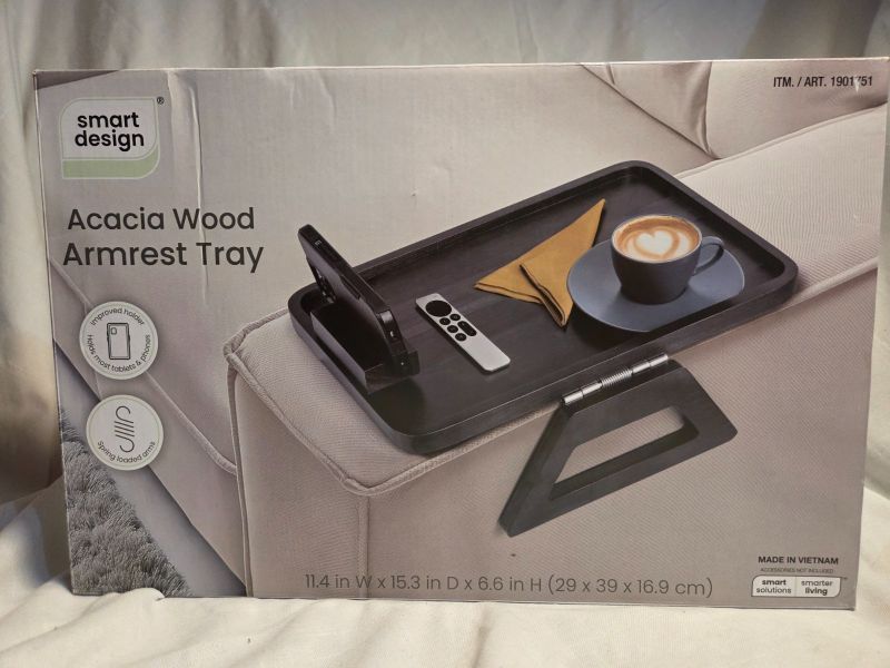 Photo 1 of Smart Design Acacia Wood Armrest Tray 11.4 " W X 15.3" D X 6.6 H