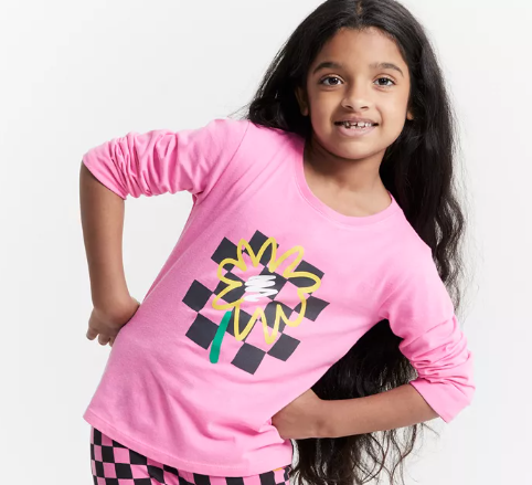 Photo 1 of Epic Threads Girls Checker Flower Long Sleeve T-Shirt - Pink - Size 10/12