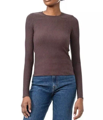 Photo 1 of Splendid Womens Rib Classic Long Sleeve Crew Neck Tee - Brown - Size XX-Large