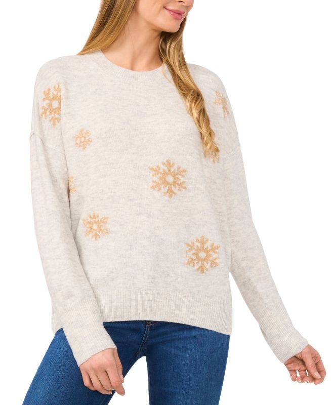 Photo 1 of CeCe Women's Snowflake Intarsia Long-Sleeve Sweater - Jazz Club - Size Medium