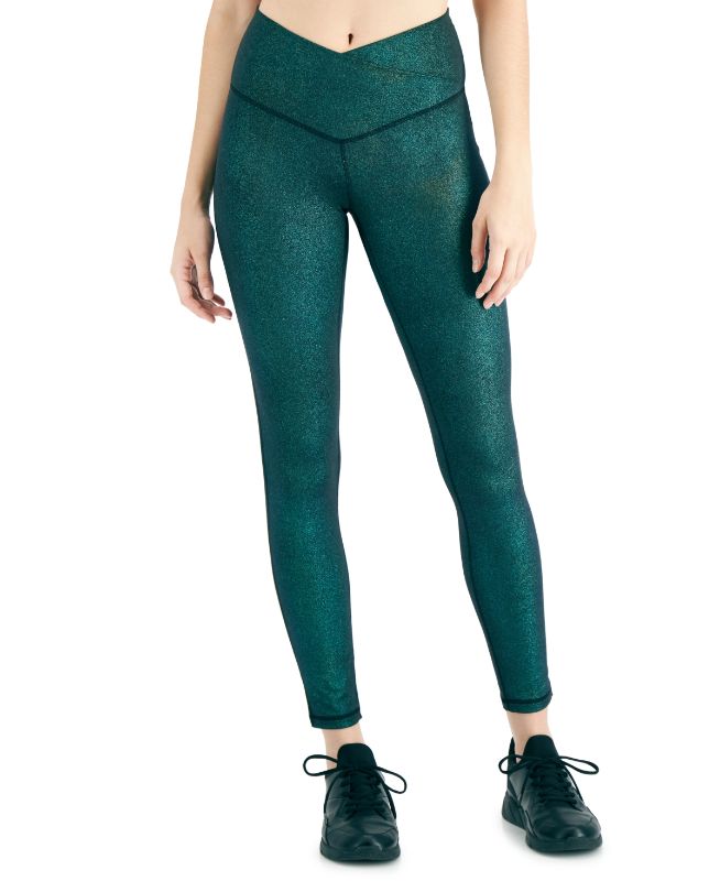 Photo 1 of Jenni on Repeat Crossover Full Length Legging - Green Shimmer - Size X-Small