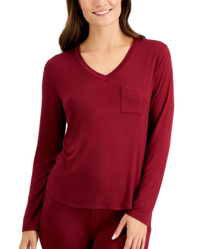 Photo 1 of Alfani Essentials Long-Sleeve Pocket Pajama T-Shirt - Garnet Stone - Size Medium