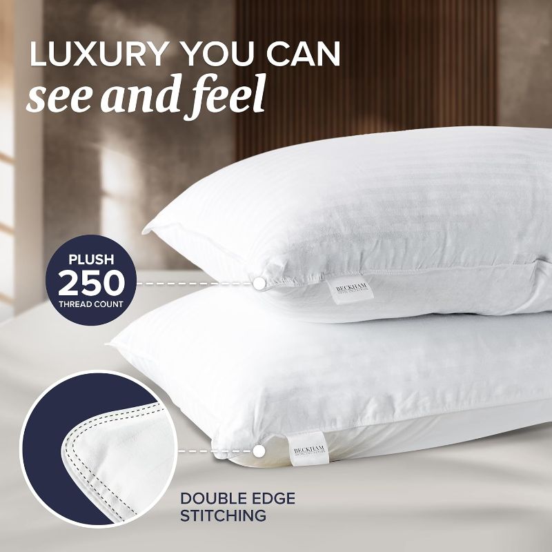 Photo 1 of Beckham Hotel Collection Single Bed Pillows Queen Size - Original Soft Down Alternative Pillow for Sleeping - Soft Support for Back, Stomach or Side Sleepers