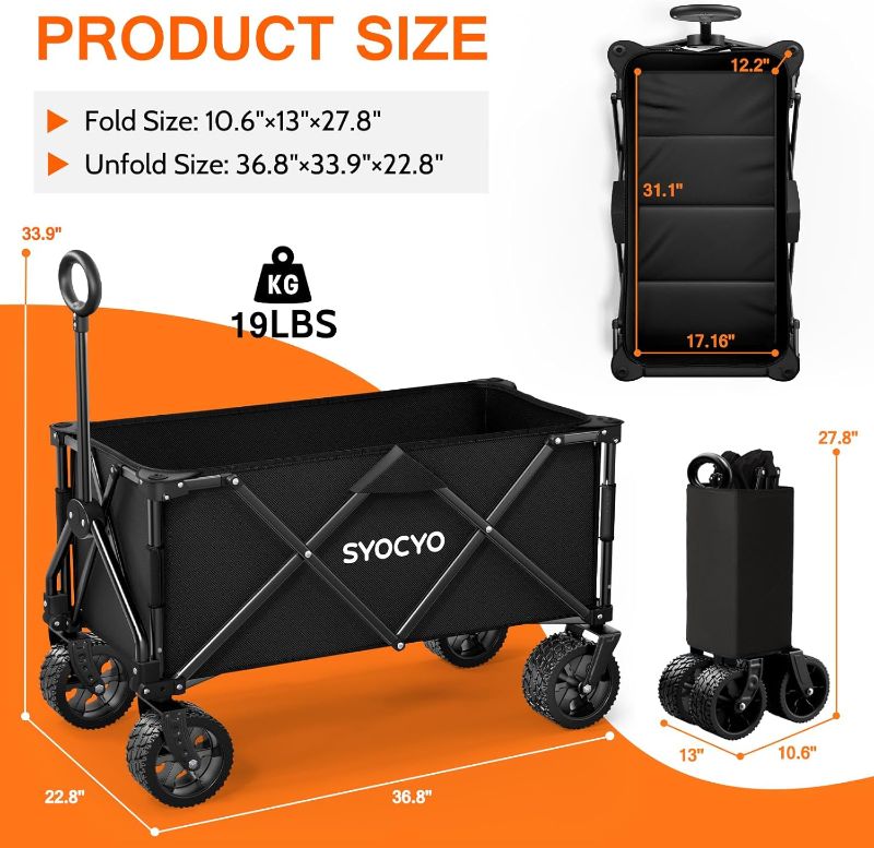 Photo 1 of Wagon Carts Foldable 420LBS Weight Capacity Collapsible Wagon with Big All-Terrain Wheels, Heavy Duty Beach Wagons Cart with Cup Holders for Camping, Garden, Sports, Grocery
