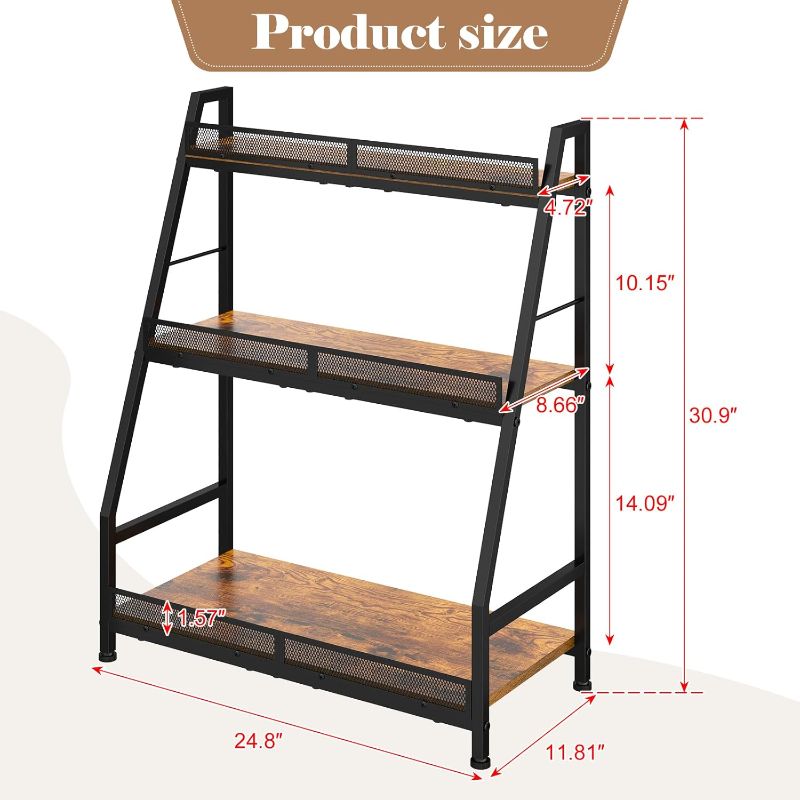 Photo 1 of 3-Tier (Safe Height for Kids & Pets) Expanded Liquor Stand, Trapezoid Wine Rack Freestanding Floor, Large-Capacity Bar Stand for Liquor Whiskey Wine Storage, Vintage Liquor Cabinet Bar for Home