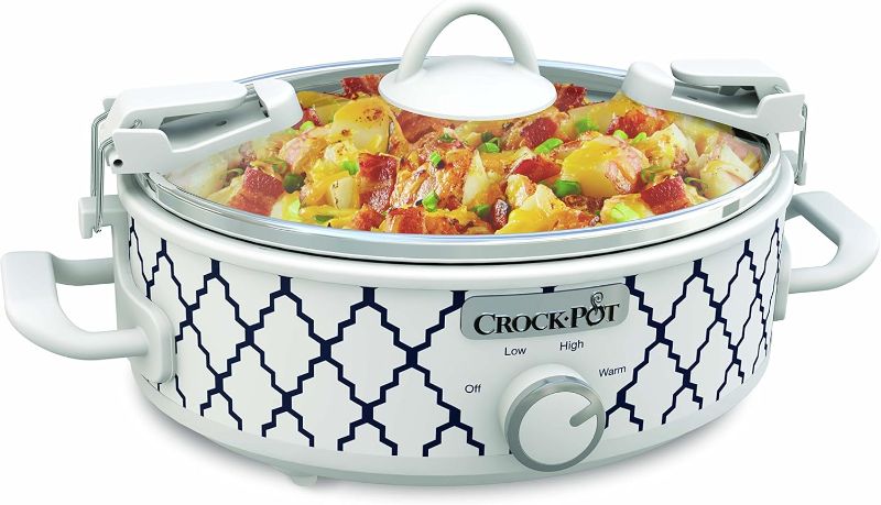 Photo 1 of Crock-Pot Small 2.5 Quart Casserole Slow Cooker in White/Blue, Enjoy Eye-Catching Quick Meals, Durable and Compact