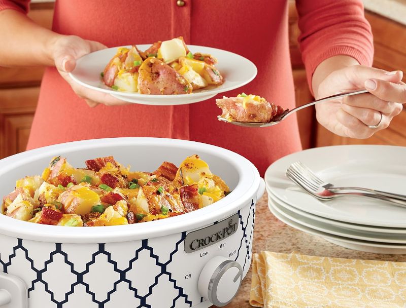 Photo 1 of Crock-Pot Small 2.5 Quart Casserole Slow Cooker in White/Blue, Enjoy Eye-Catching Quick Meals, Durable and Compact