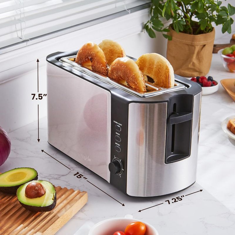 Photo 1 of Elite Gourmet ECT-3100 Long Slot 4 Slice Toaster, Reheat, 6 Toast Settings, Defrost, Cancel Functions, Built-in Warming Rack, Extra Wide Slots for Bagels & Waffles, Stainless Steel & Black
