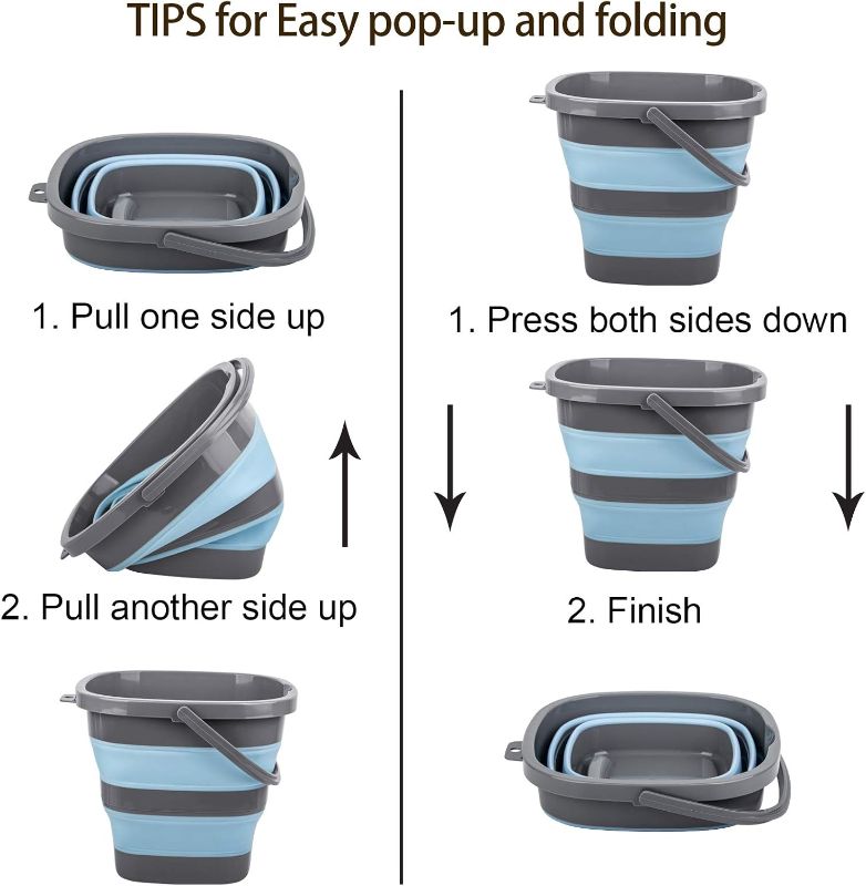 Photo 1 of 2 Pack Collapsible Plastic Bucket with 2.6 Gallon (10L) Each, Foldable Rectangular Tub for House Cleaning, Space Saving Outdoor Waterpot for Garden or Camping, Portable Fishing Water Pail