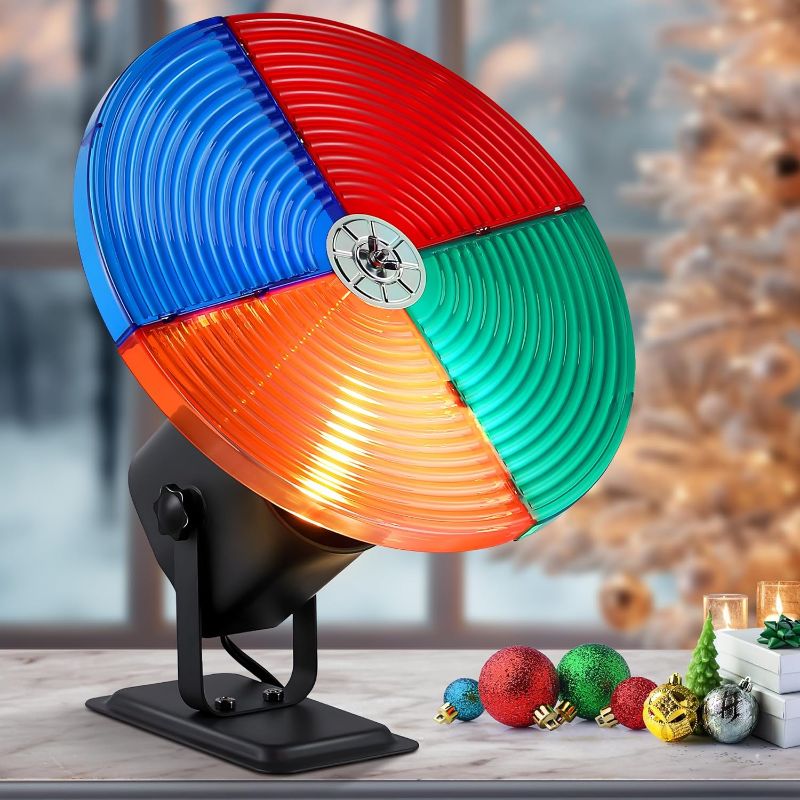 Photo 1 of Christmas Tree Color Wheel with E27 LED Light, Rotating 4 Color Wheel for Aluminum Christmas Tree, UL Certification Vintage Rotating Wheels for Silver Tinsel Xmas Trees(Classical)