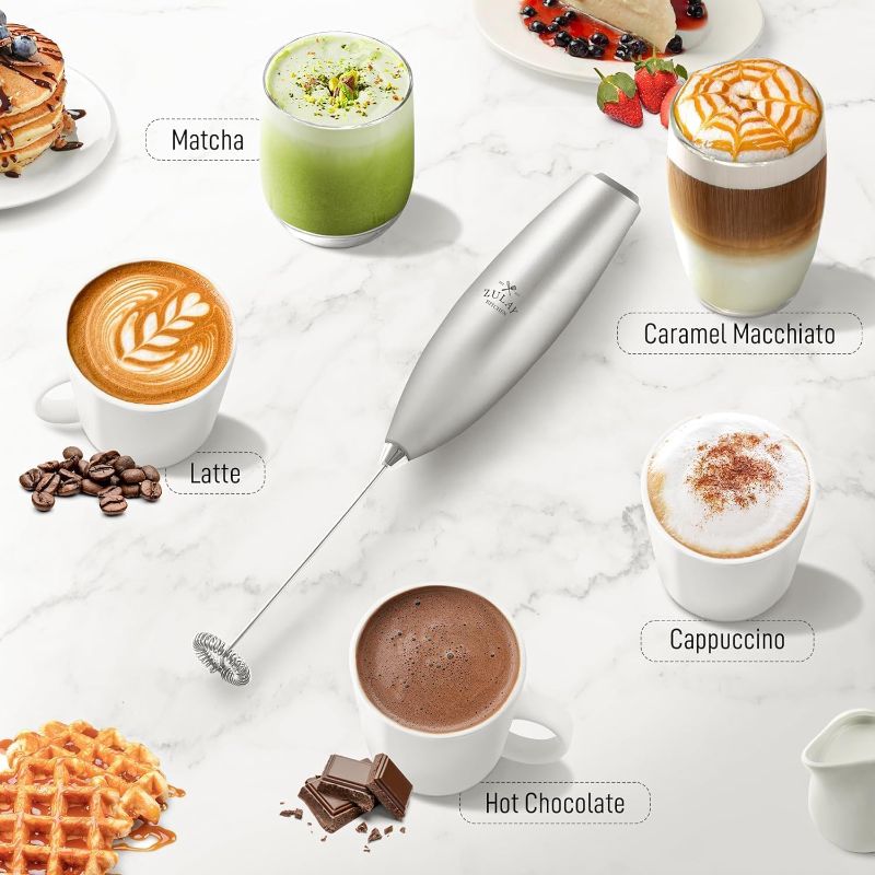Photo 1 of Zulay Powerful Milk Frother for Coffee with Upgraded Titanium Motor - Handheld Electric Whisk, Milk Foamer, Mini Mixer & Coffee Blender for Frappe, Latte, Matcha, No Stand - Silver