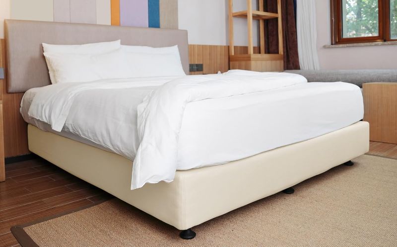 Photo 1 of Box Spring Cover King/Cal King Size - Jersey Knit & Stretchy Wrap Around 4 Sides Bed Skirt for Hotel & Home, Beige