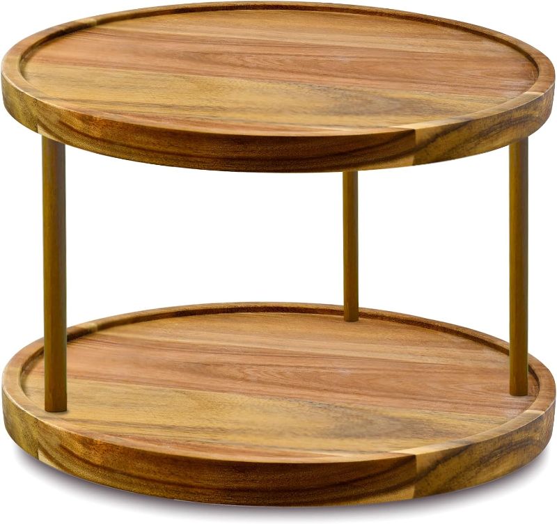 Photo 1 of 10" Two-Tier Acacia Wood Lazy Susan Organizer Kitchen Turntable for Cabinet Pantry Table Organization