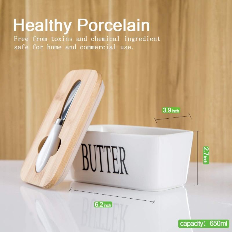 Photo 1 of Hasense Butter Dish with Lid, Large Butter Dish with Lid for Countertop, Ceramic Butter Holder Container with Cover, Airtight Butter Keeper for Kitchen, White