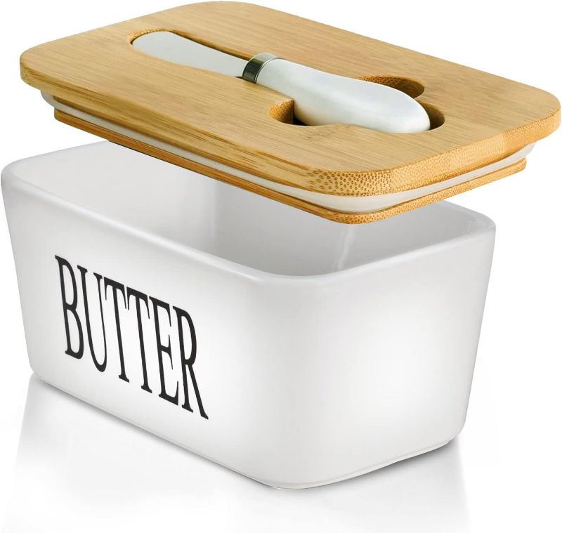 Photo 1 of Hasense Butter Dish with Lid, Large Butter Dish with Lid for Countertop, Ceramic Butter Holder Container with Cover, Airtight Butter Keeper for Kitchen, White