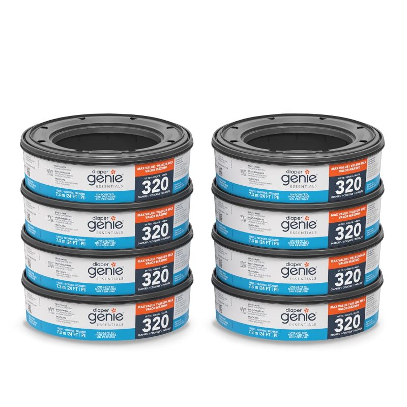 Photo 1 of Diaper Genie Essentials Round Refill 8-Pack | Holds Up to 2560 Newborn Diapers | Features Unscented Continuous Film | Compatible with Diaper Genie Complete and Expressions Pails,8 Count