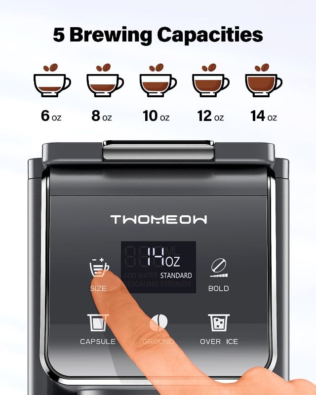 Photo 1 of K Cup Coffee Maker With Bold Setting, Single Serve Hot & Iced Coffee Maker for K-Cup and Grounds, 52oz Removable Reservoir, 6 to14oz Brew Sizes, Pod Coffee Machine With Reusable Filter