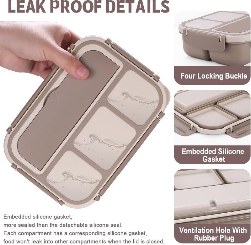 Photo 1 of Bento Box Adult Lunch Box, Containers for Adults Men Women with 4 Compartments, Lunchable Food Container with Utensils, Sauce Jar, Muffin Liners, 40 Oz/5 Cup, Microwave & Dishwasher Safe