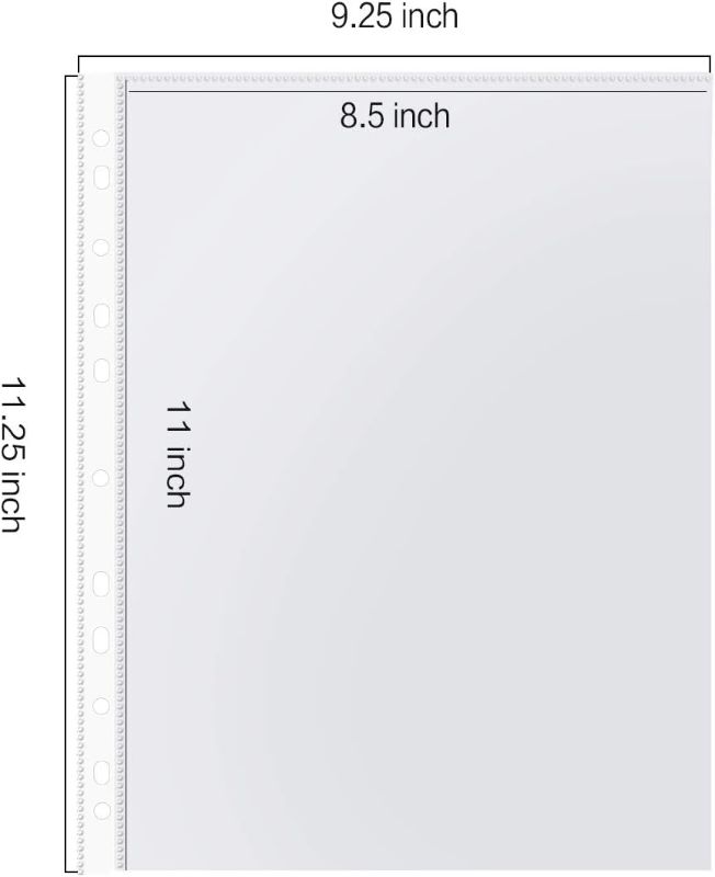 Photo 1 of Sheet Protectors, PANDRI 500 Pack Clear Heavy Duty Plastic Page Protectors Sheet Reinforced 11-Hole Fit for 3 Ring Binder Fits Standard 8.5 x 11 Paper, 9.25 x 11.25 Top Loaded