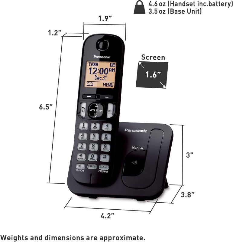 Photo 1 of Panasonic Cordless Phone, 1.6" Backlit Display, Call Block, Speakerphone, 10 Hours Talk Time, 1 Handset - KX-TGC200B (Black)