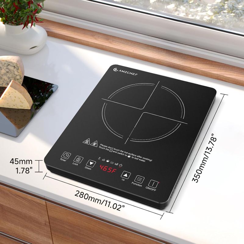 Photo 1 of AMZCHEF 1800W Induction Cooktop, Single Stove Countertop Induction Cooker, Intelligent Touch Control, Multi Level Firepower Adjustment, With Timer And Overheating Protection Suitable For Personal Use