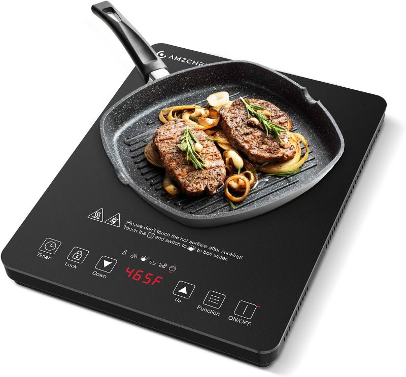 Photo 1 of AMZCHEF 1800W Induction Cooktop, Single Stove Countertop Induction Cooker, Intelligent Touch Control, Multi Level Firepower Adjustment, With Timer And Overheating Protection Suitable For Personal Use