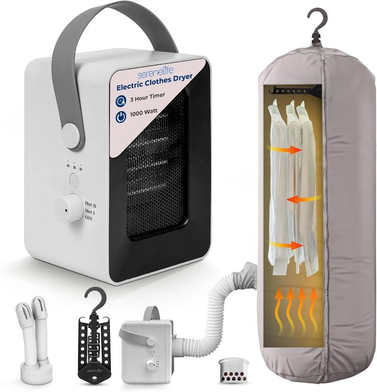 Photo 1 of SereneLife Electric Portable Clothes Dryer | 1000W Multi-Use Mini Heater & Aroma Diffuser for Home, Apartment, Dorm, Travel & RV Camping | Suitable for Drying Clothes, Dresses, Shoes, Hats & Gloves