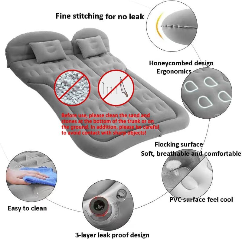 Photo 1 of SAYGOGO SUV Air Mattress Camping Bed Cushion Pillow - Inflatable Thickened Car Air Bed with Air Pump Portable Sleeping Pad Mattress for Home Car Travel Camping Upgraded Version - Grey