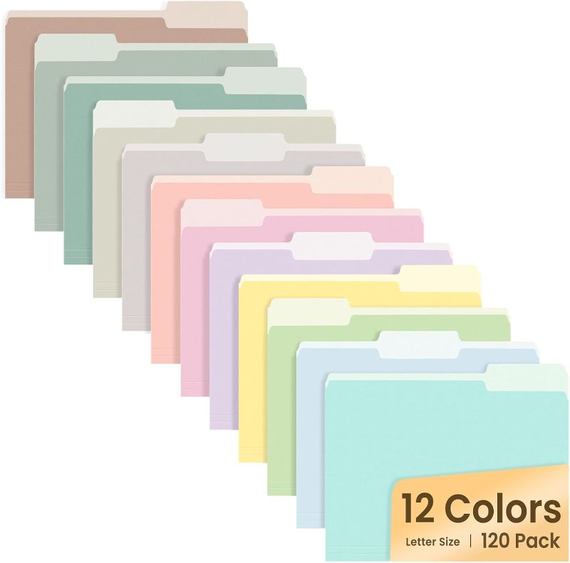 Photo 1 of SUNEE File Folders, 120 Pack Manilla Folders 8.5 x 11, 12 Colors Folder Office Organization Home School Folders for Documents Files Paper