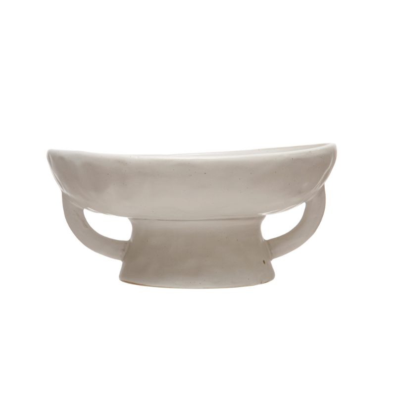 Photo 1 of Creative Co-Op Stoneware Footed Pedestal/Bowl with Handles Reactive Glaze White