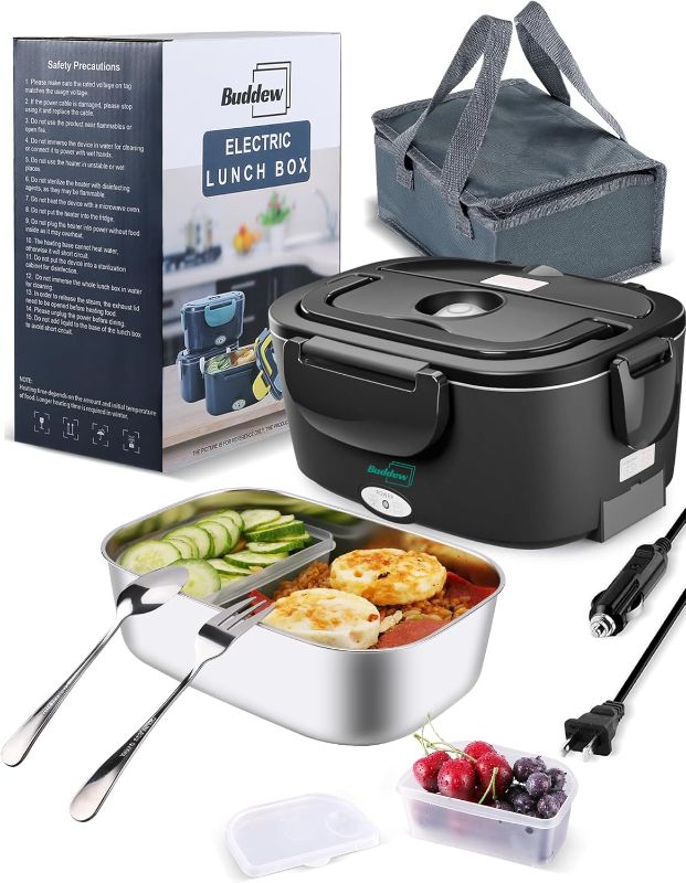 Photo 1 of Buddew Electric Heated Lunch Box for Adults - 80W Fast Heating, 1.5L Food-Grade Stainless Steel, 12V/24V/110V Portable Food Warmer for Work Travel Car