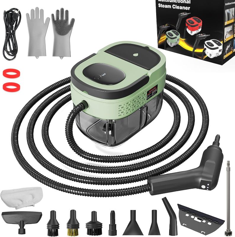 Photo 1 of Handheld Steam Cleaner, 2500W High Pressure Steamer for Cleaning, Portable Steam Cleaner with 1.6L Water Tank, 3 Levels Adjustable Handle, Steam Cleaner for Home, Car, Furniture, Bed Bugs (Green)